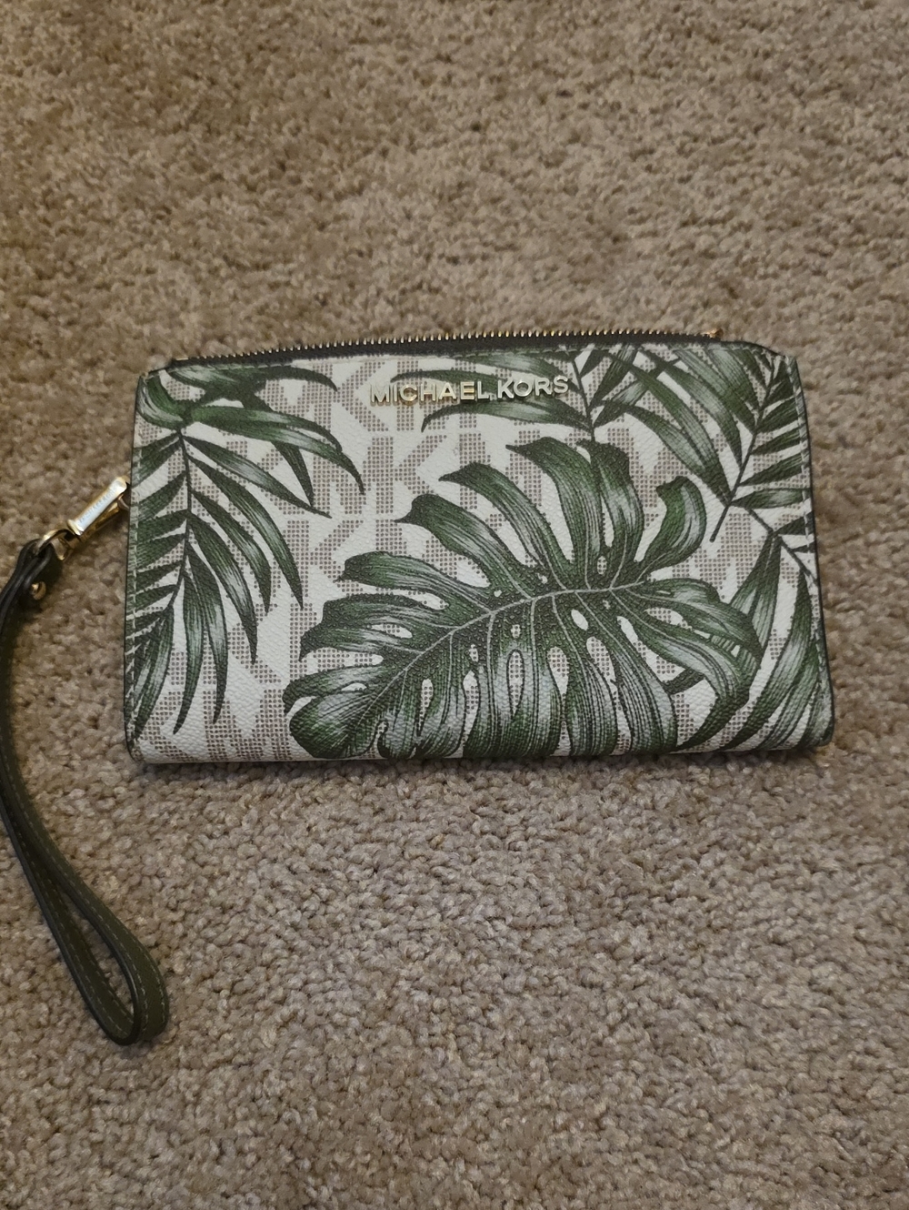 Michael Kors Green Palm-Print Wristlet